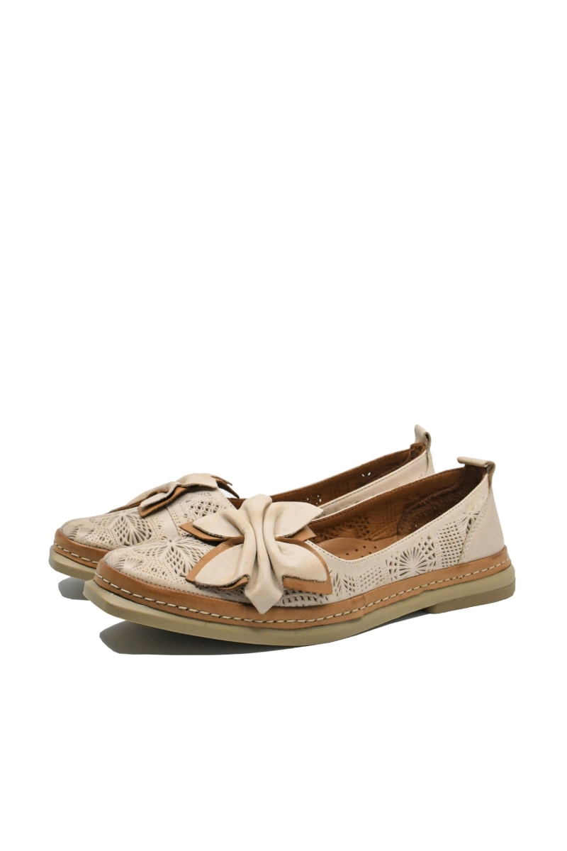 Imagine Pantofi comozi de vară bej din piele naturală cu model floral perforat MIRA14