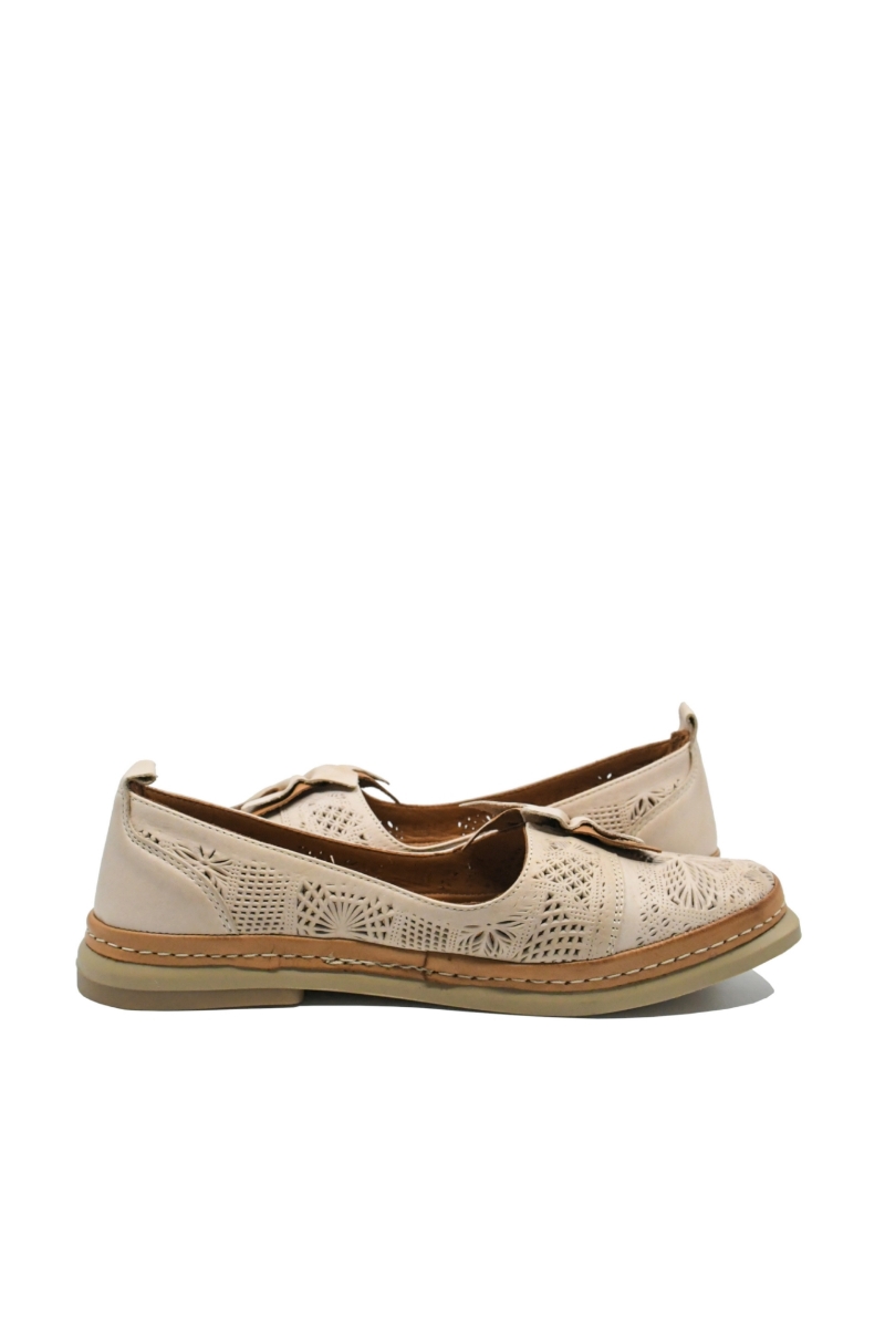 Imagine Pantofi comozi de vară bej din piele naturală cu model floral perforat MIRA14