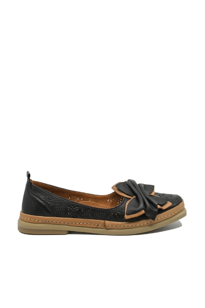 Imagine Pantofi comozi de vară negri din piele naturală cu model floral perforat MIRA14
