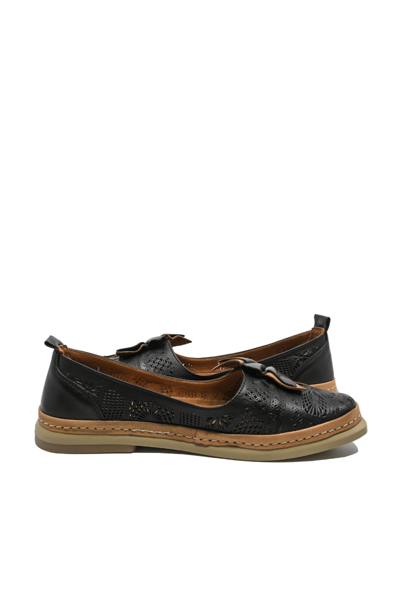 Imagine Pantofi comozi de vară negri din piele naturală cu model floral perforat MIRA14