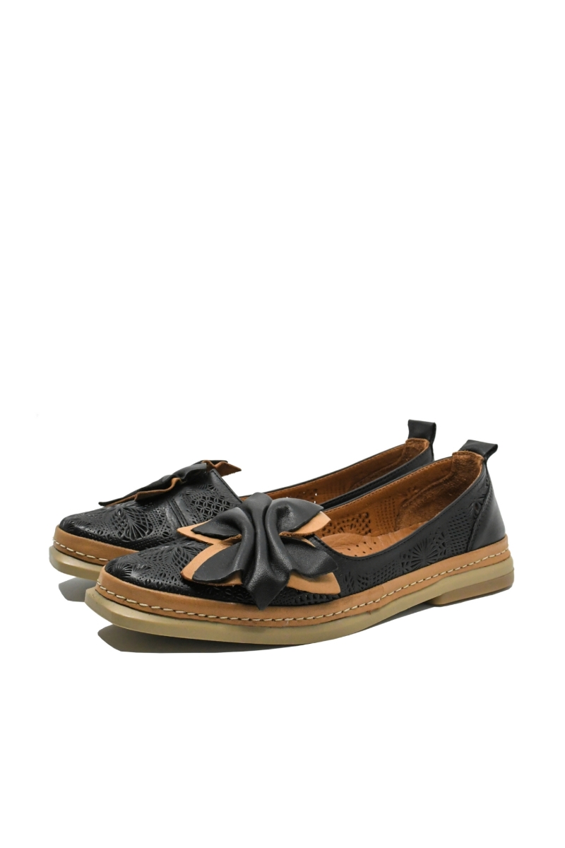 Imagine Pantofi comozi de vară negri din piele naturală cu model floral perforat MIRA14