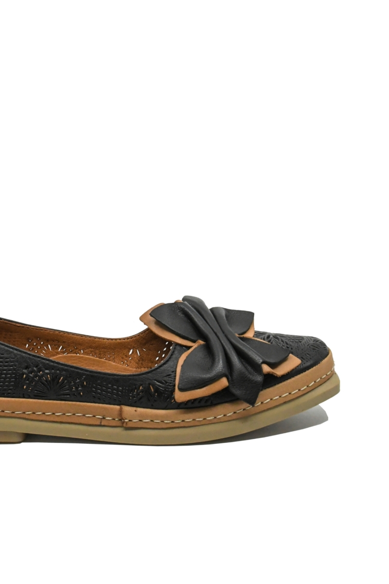 Imagine Pantofi comozi de vară negri din piele naturală cu model floral perforat MIRA14