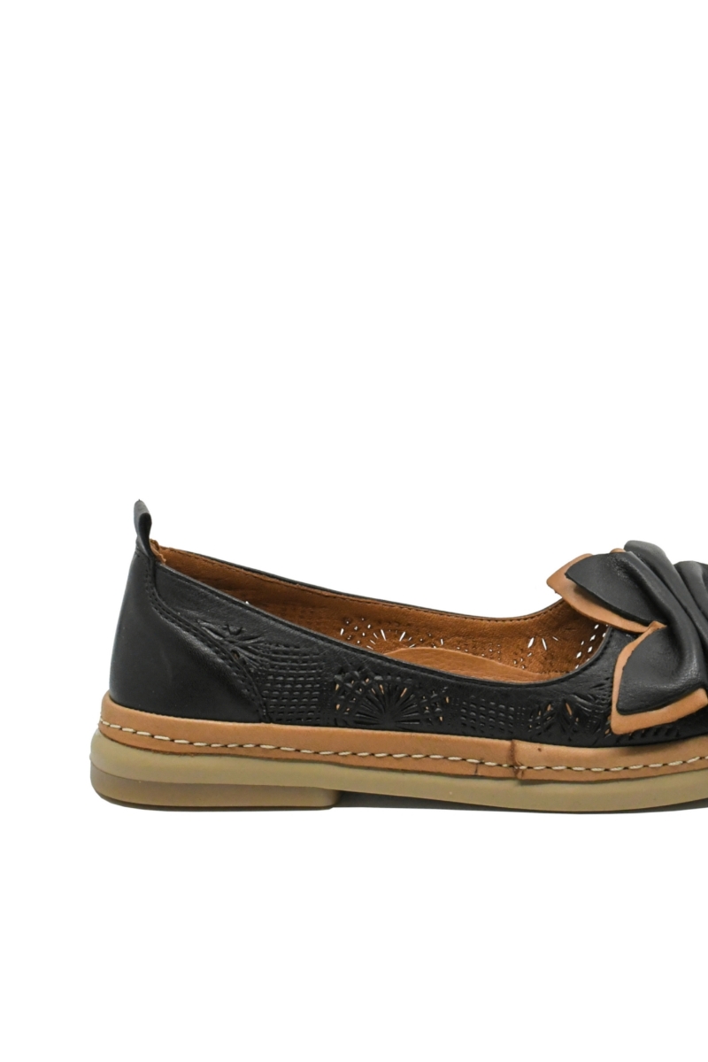 Imagine Pantofi comozi de vară negri din piele naturală cu model floral perforat MIRA14