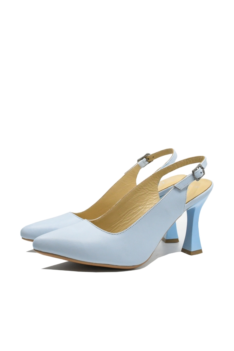 Imagine Pantofi decupați cu toc clepsidră, bleu, din piele naturală MIR824