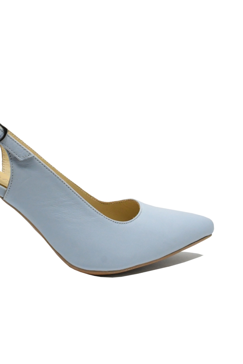 Imagine Pantofi decupați cu toc clepsidră, bleu, din piele naturală MIR824