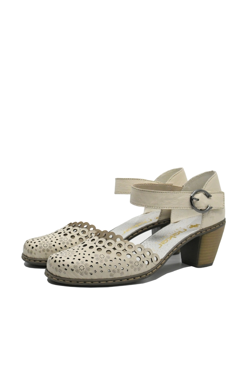 Imagine Pantofi decupați bej  din piele naturală cu perforații dantelate RIK40902-60