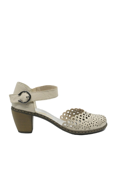Imagine Pantofi decupați bej  din piele naturală cu perforații dantelate RIK40902-60