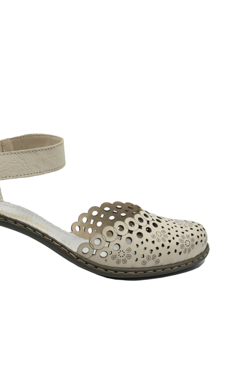 Imagine Pantofi decupați bej  din piele naturală cu perforații dantelate RIK40902-60