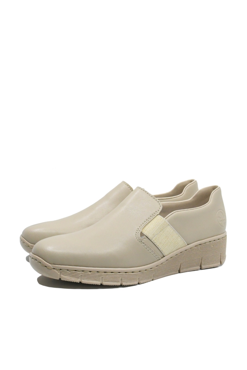 Imagine Pantofi damă bej din piele naturală, cu inserție elastică RIK53784-60