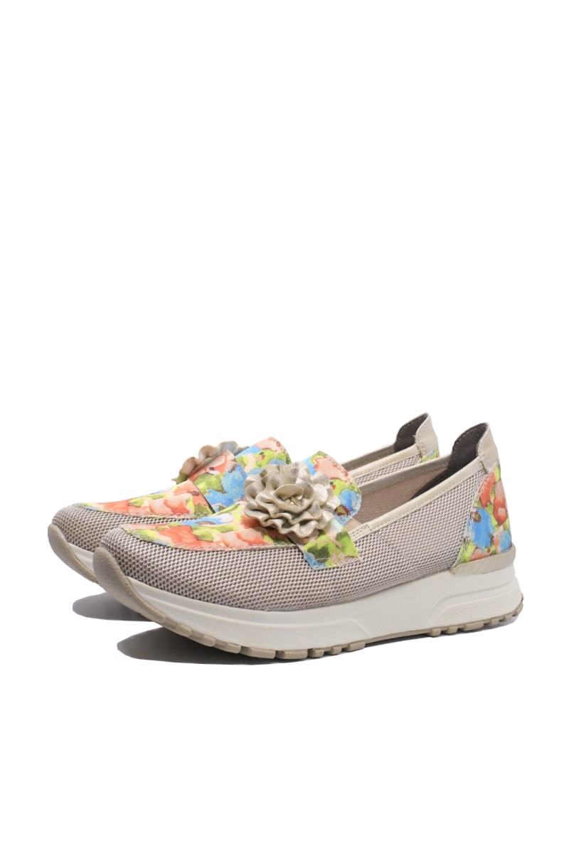Imagine Pantofi comozi damă din plasă, roz cu model floral RIKN7460-31