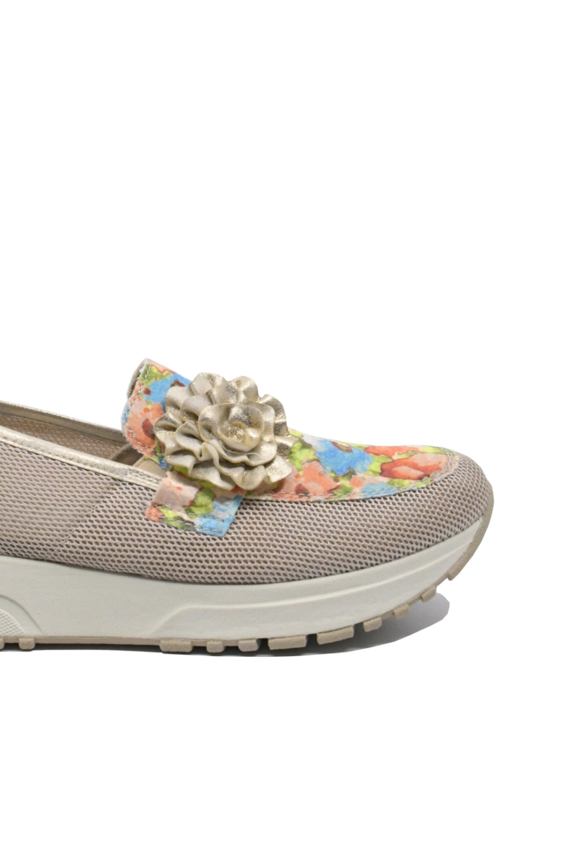 Imagine Pantofi comozi damă din plasă, roz cu model floral RIKN7460-31
