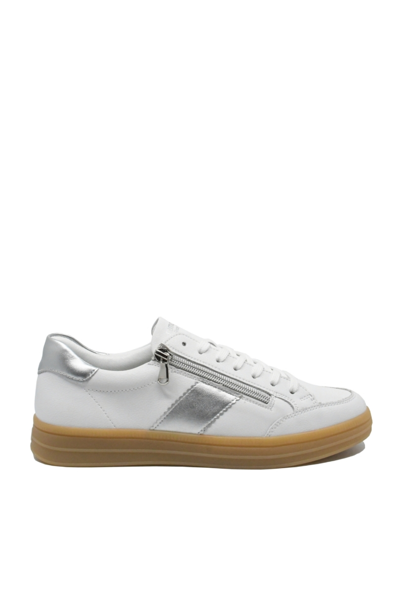 Imagine Pantofi sport damă alb cu argintiu, din piele naturală REMD2C02-80