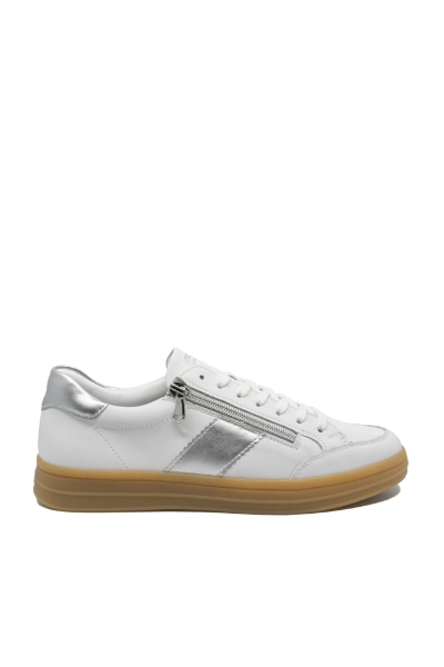 Imagine Pantofi sport damă alb cu argintiu, din piele naturală REMD2C02-80