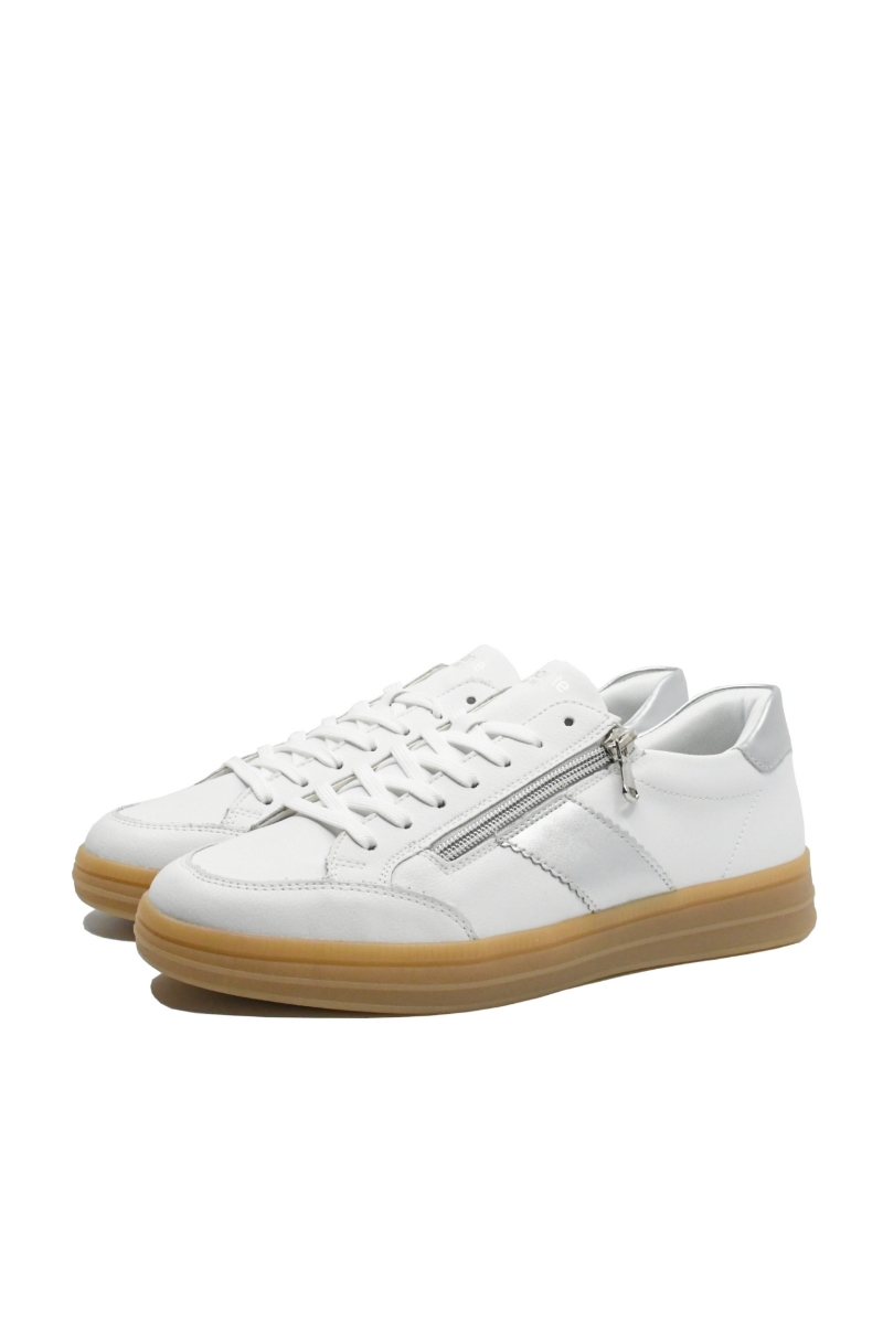 Imagine Pantofi sport damă alb cu argintiu, din piele naturală REMD2C02-80