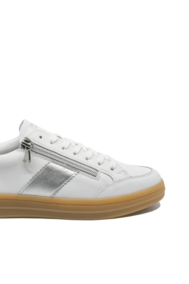 Imagine Pantofi sport damă alb cu argintiu, din piele naturală REMD2C02-80