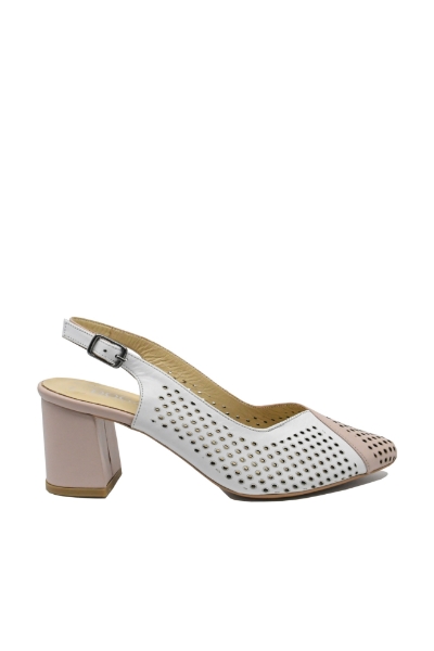 Imagine Pantofi decupați eleganți roz cu alb, din piele naturală cu model perforat MIR991