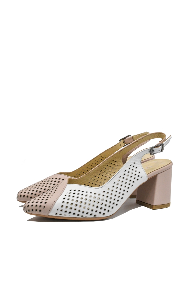 Imagine Pantofi decupați eleganți roz cu alb, din piele naturală cu model perforat MIR991