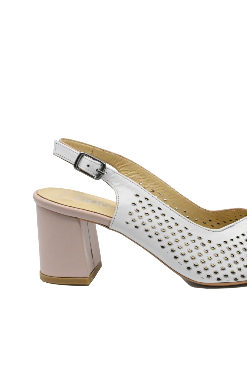 Imagine Pantofi decupați eleganți roz cu alb, din piele naturală cu model perforat MIR991
