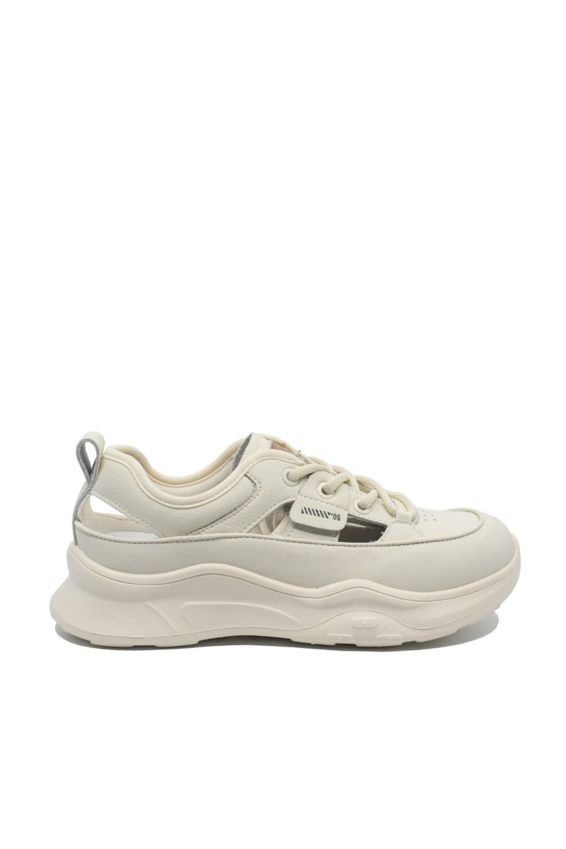 Imagine Pantofi sport damă cu decupaje, crem, din piele naturală FNX70136