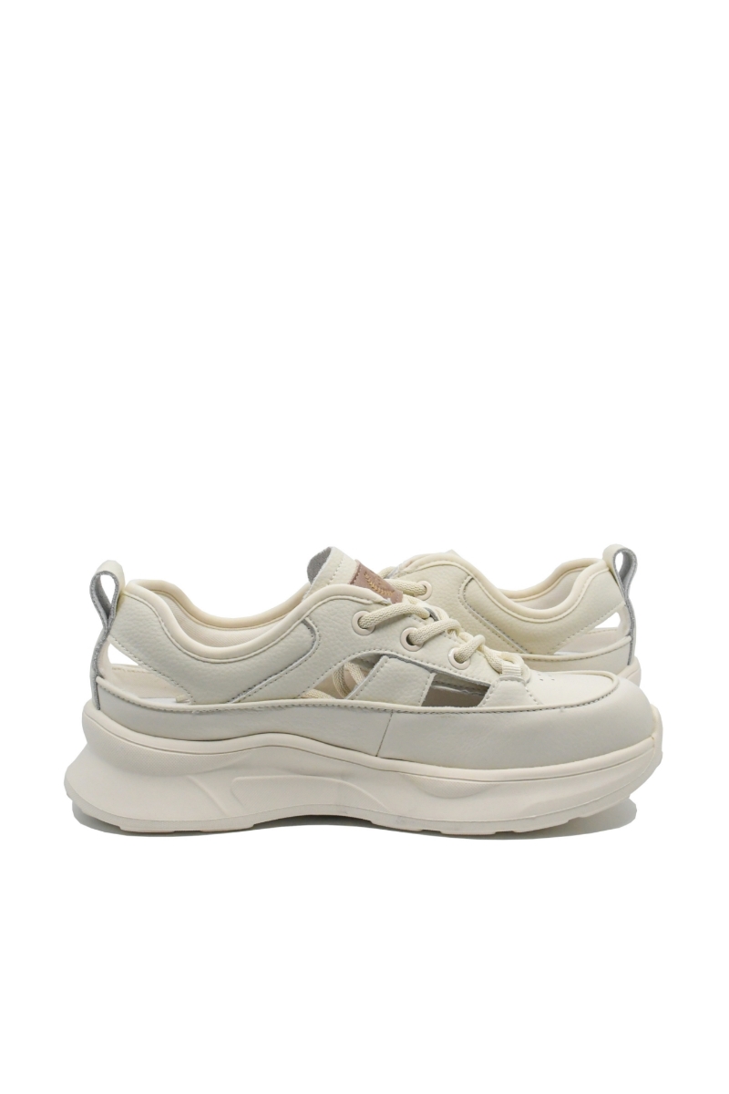Imagine Pantofi sport damă cu decupaje, crem, din piele naturală FNX70136