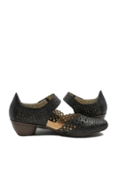 Imagine Pantofi decupați negri din piele naturală cu perforații dantelate RIK43753-00