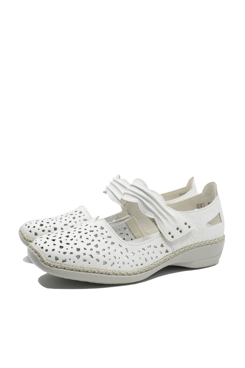 Imagine Pantofi perforați cu baretă albi din piele naturală RIK41399-80