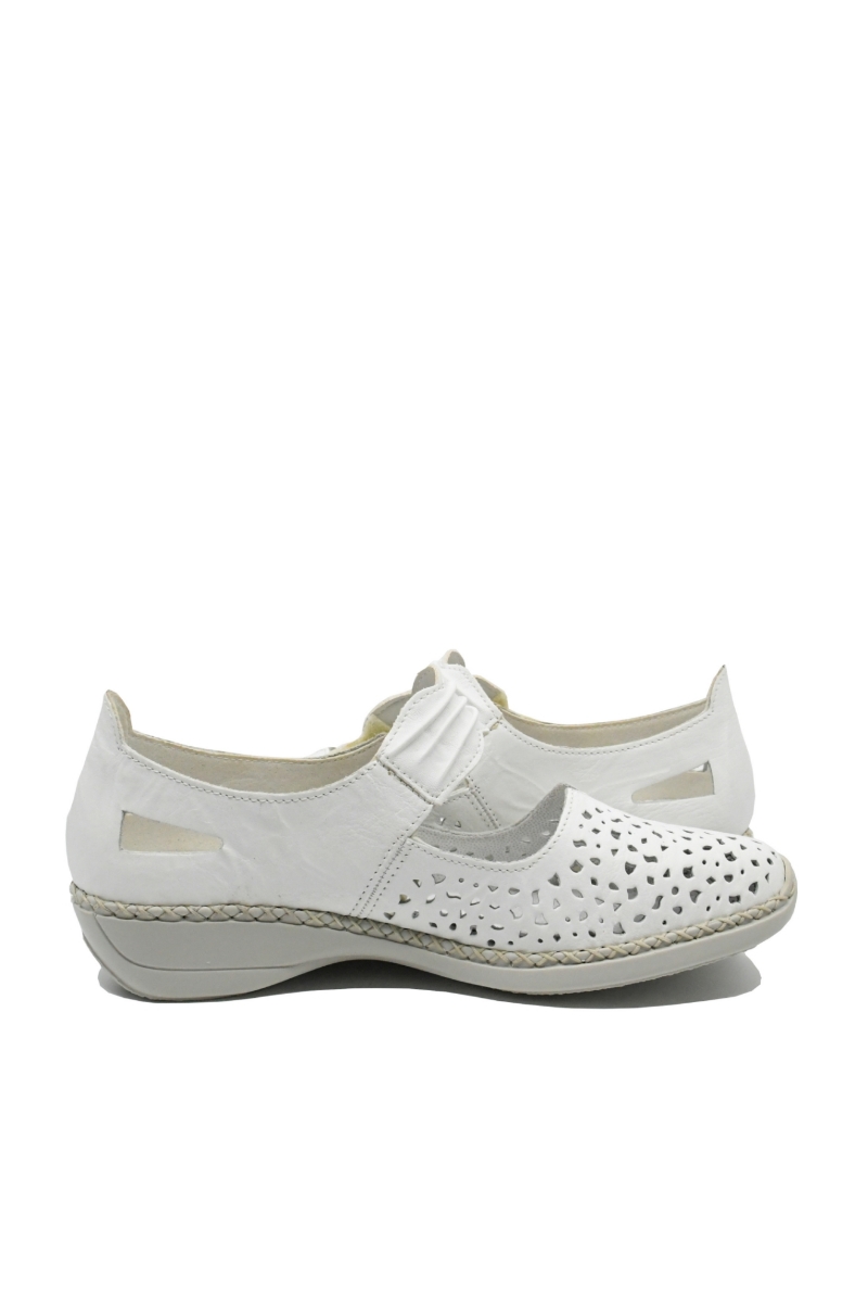 Imagine Pantofi perforați cu baretă albi din piele naturală RIK41399-80