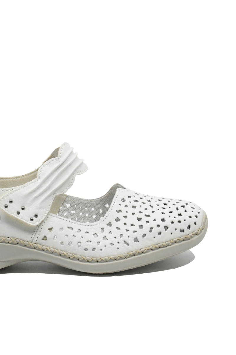 Imagine Pantofi perforați cu baretă albi din piele naturală RIK41399-80