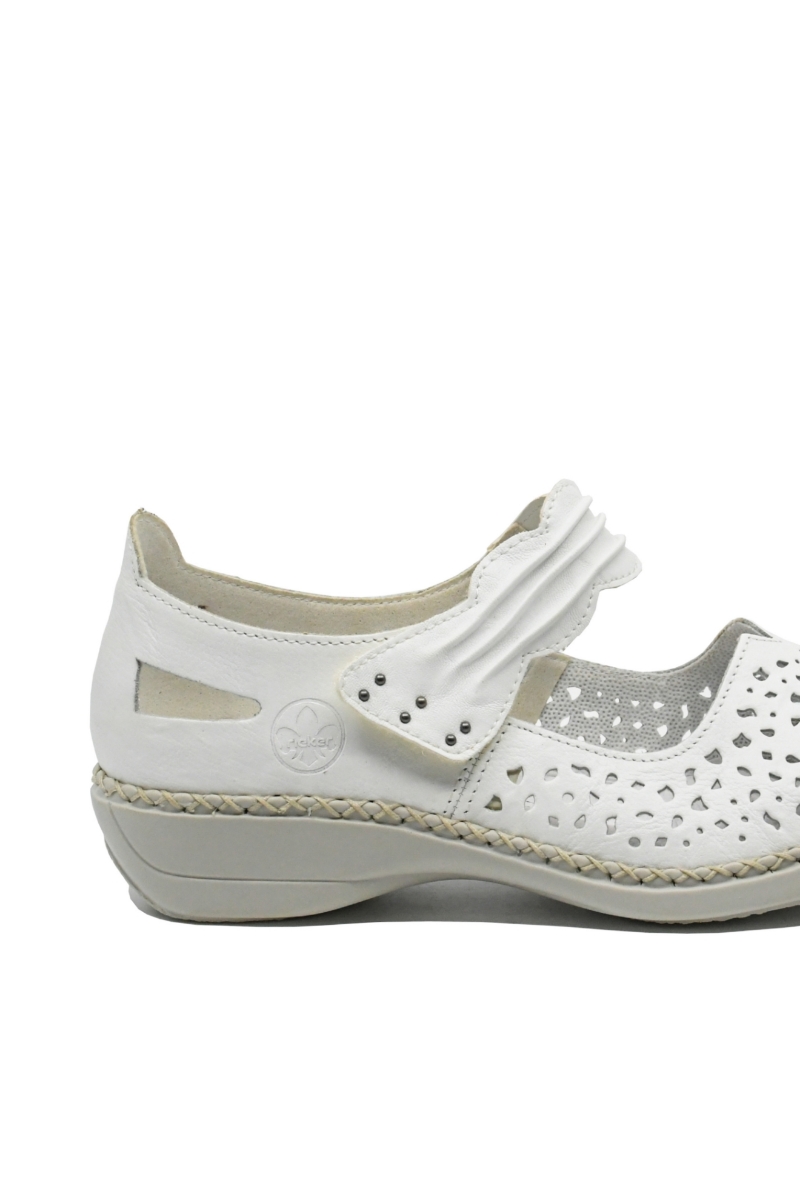 Imagine Pantofi perforați cu baretă albi din piele naturală RIK41399-80