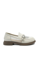 Imagine Pantofi chic stil loafer crem din lac cu inserții de plasă FNX58019