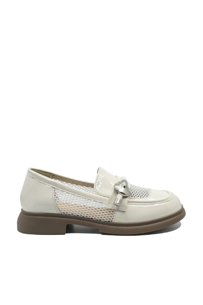Imagine Pantofi chic stil loafer crem din lac cu inserții de plasă FNX58019