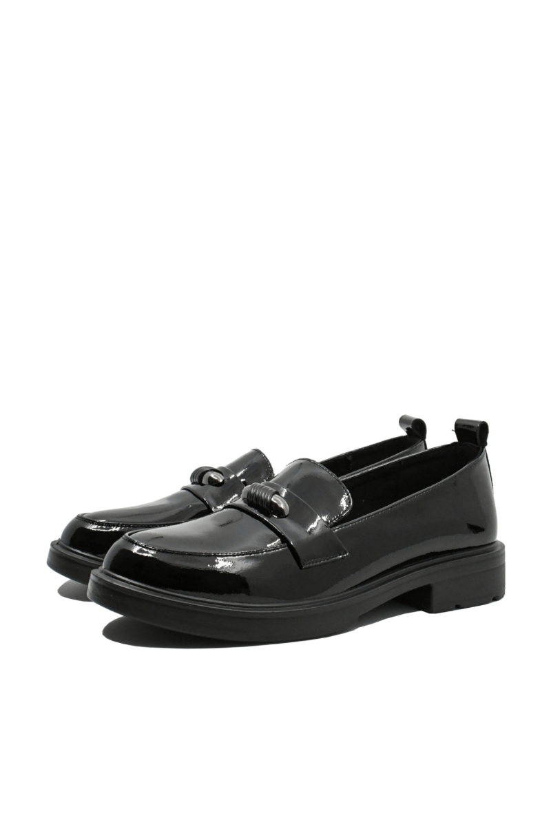 Imagine Pantofi damă moderni stil loafer negri, din lac FNX1227