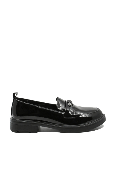 Imagine Pantofi damă moderni stil loafer negri, din lac FNX1227