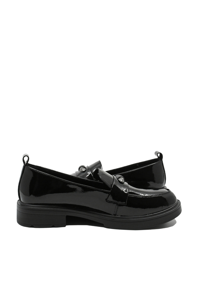 Imagine Pantofi damă moderni stil loafer negri, din lac FNX1227