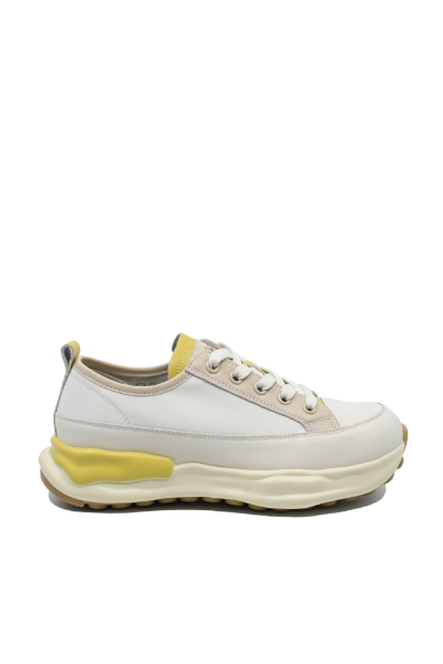 Imagine Pantofi sport bej cu detalii galbene din piele naturală OTR60006