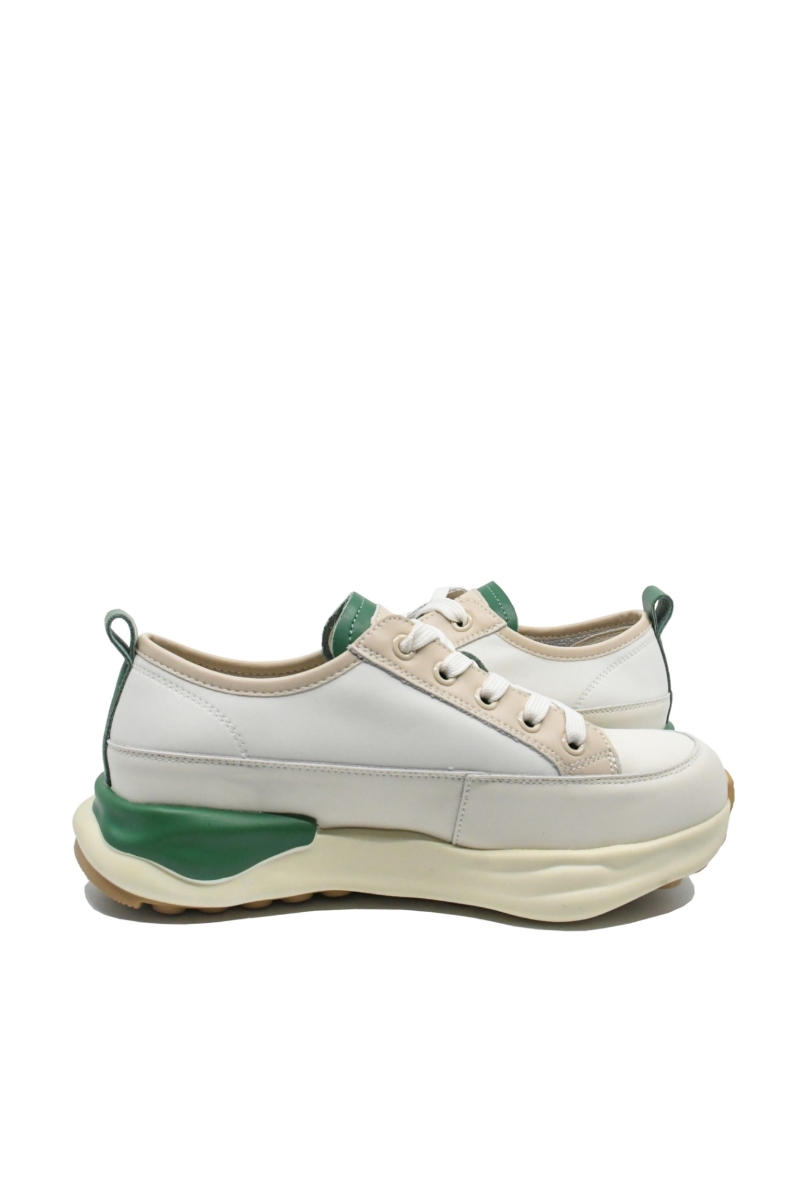Imagine Pantofi sport bej cu detalii verzi din piele naturală OTR60006