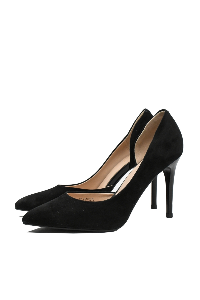 Imagine Pantofi stiletto cu decupaj, negri, din piele întoarsă OTR60017