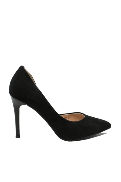 Imagine Pantofi stiletto cu decupaj, negri, din piele întoarsă OTR60017