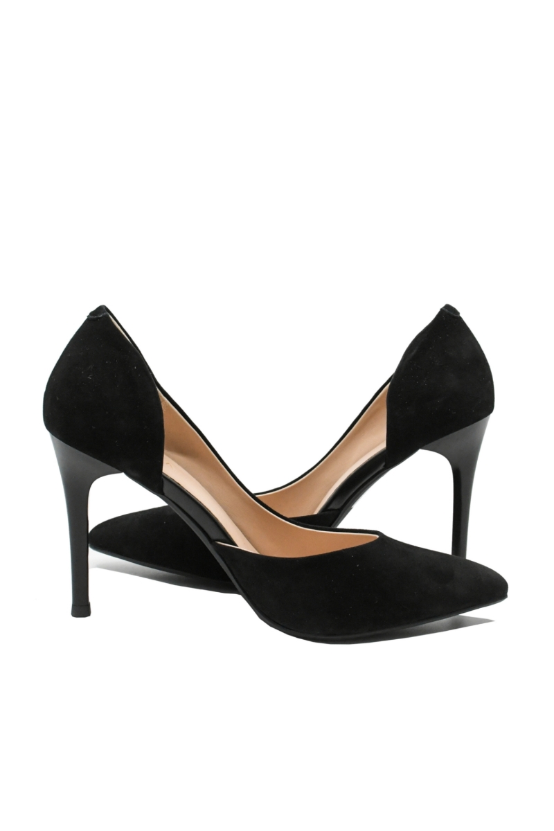Imagine Pantofi stiletto cu decupaj, negri, din piele întoarsă OTR60017