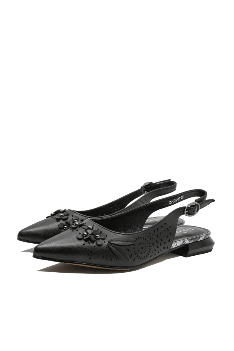 Imagine Pantofi decupați negri din piele naturală cu flori aplicate FLG25-034