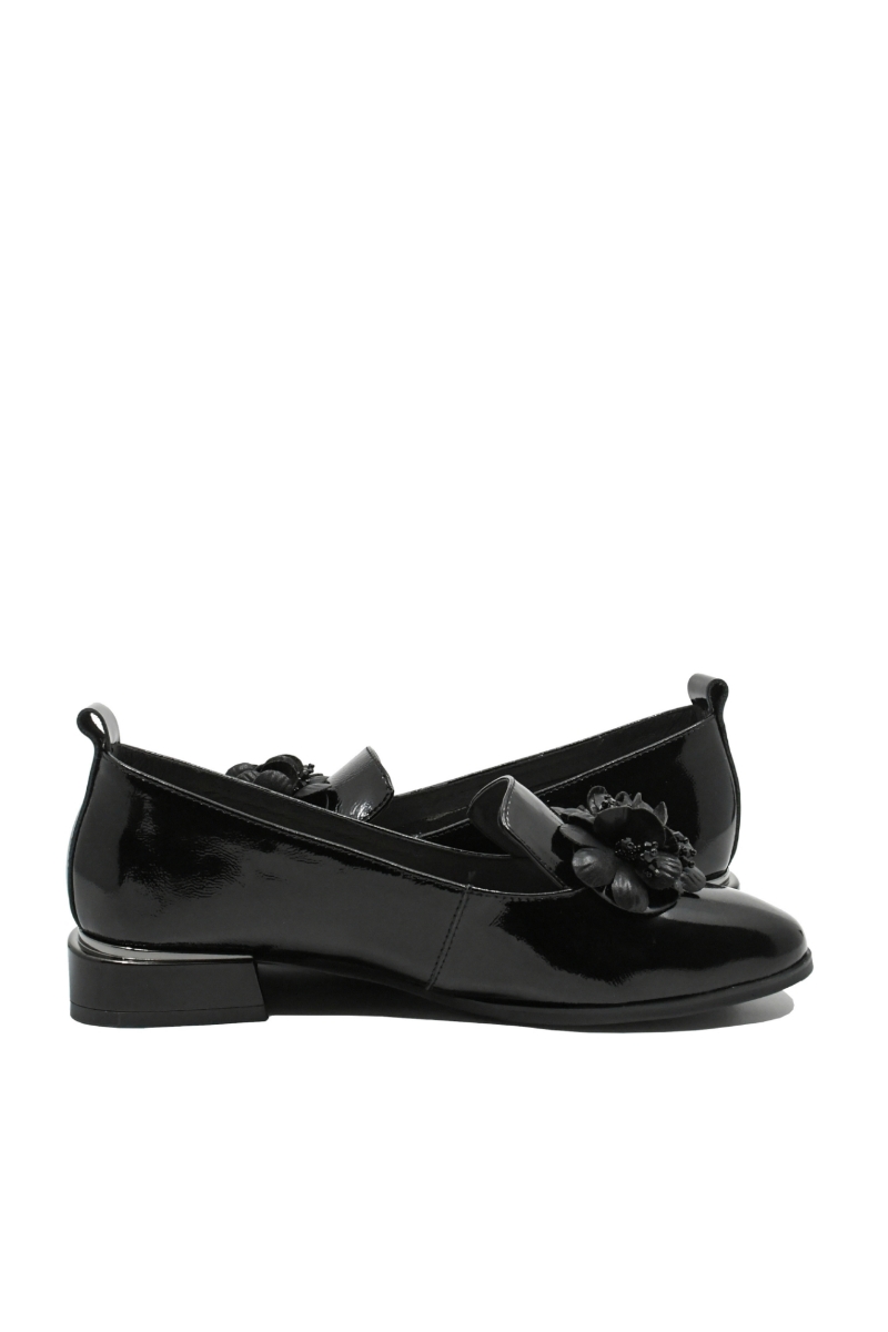 Imagine Pantofi damă negri din lac, cu buchet floral FLG3426
