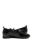 Imagine Pantofi damă negri din lac, cu buchet floral FLG3426