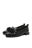 Imagine Pantofi damă negri din lac, cu buchet floral FLG3426