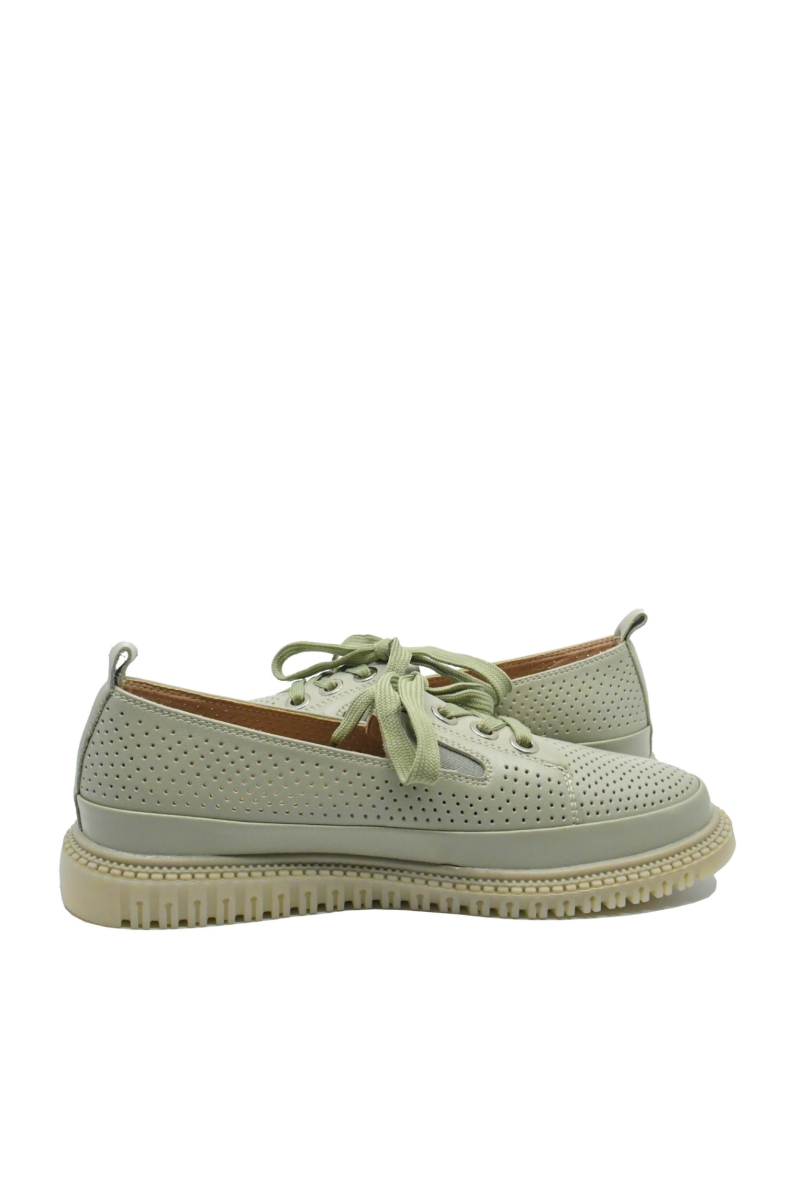 Imagine Pantofi comozi cu perforații și fundiță, verde deschis, din piele naturală OTR60017