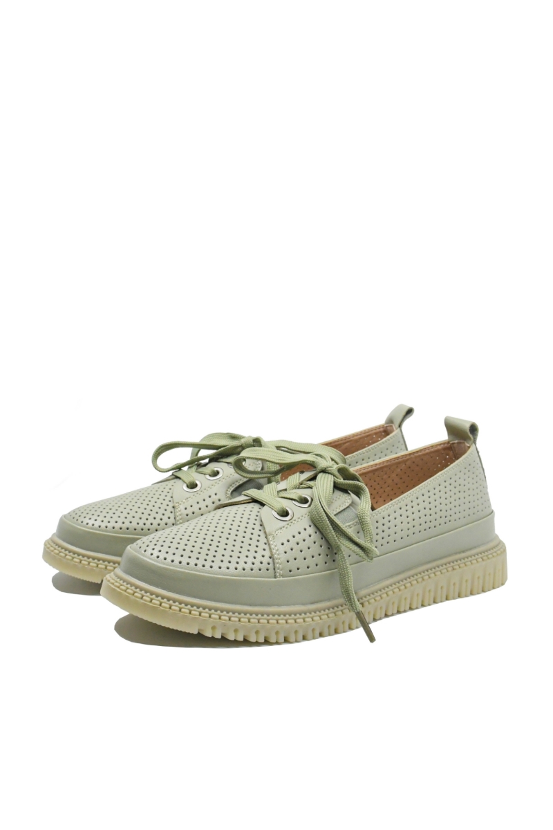 Imagine Pantofi comozi cu perforații și fundiță, verde deschis, din piele naturală OTR60017