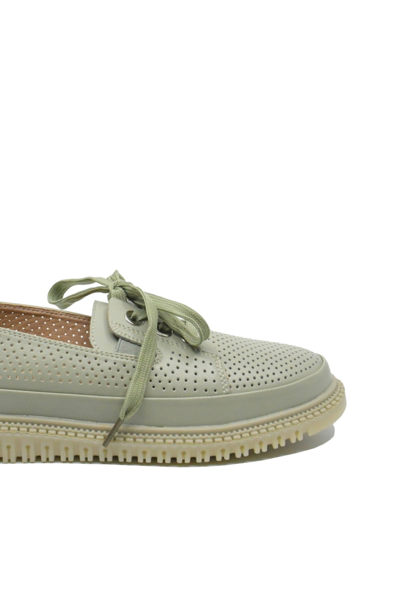 Imagine Pantofi comozi cu perforații și fundiță, verde deschis, din piele naturală OTR60017