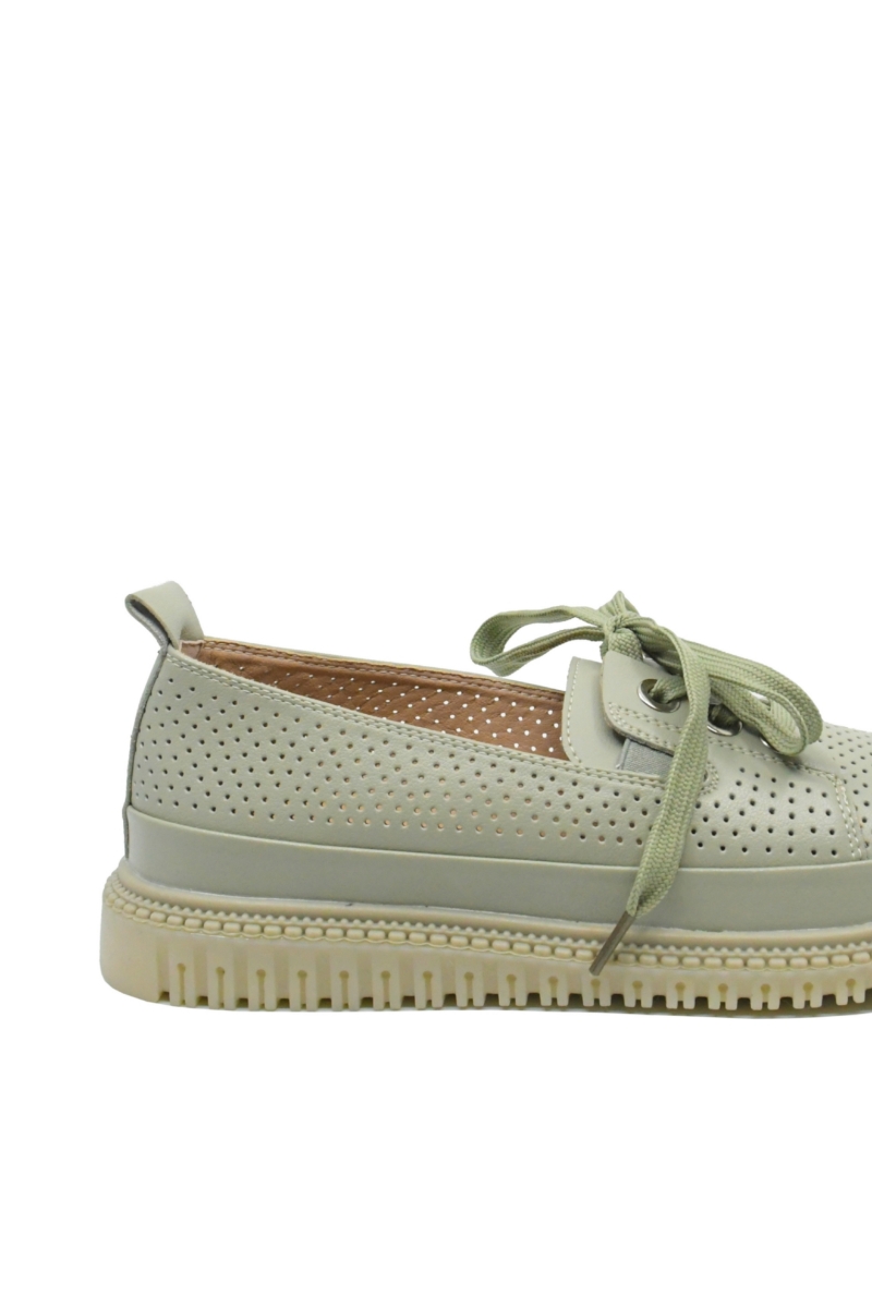 Imagine Pantofi comozi cu perforații și fundiță, verde deschis, din piele naturală OTR60017