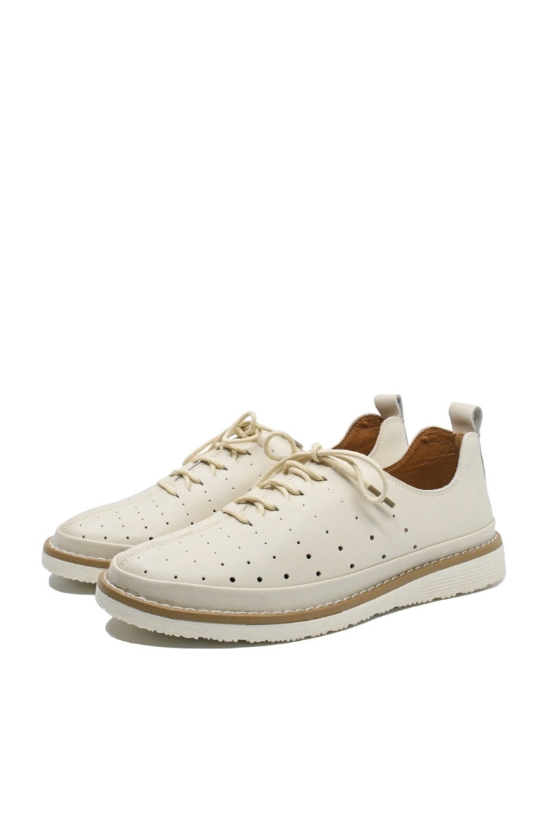 Imagine Pantofi casual bej din piele naturală cu perforații OTR60017