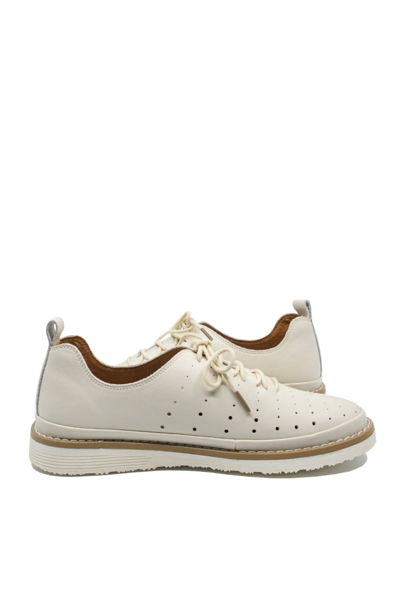 Imagine Pantofi casual bej din piele naturală cu perforații OTR60017