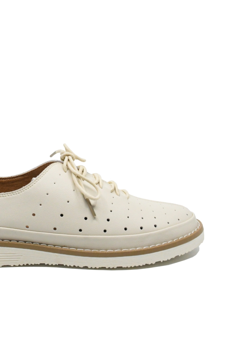 Imagine Pantofi casual bej din piele naturală cu perforații OTR60017